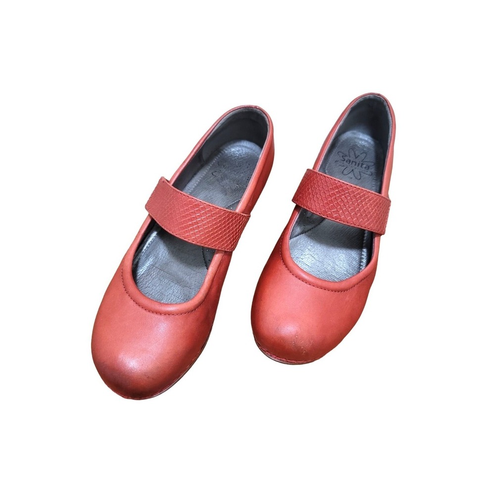 Sanita Womens Red Leather Mary Jane Shoes With‎ Heel Strap Red Size 40